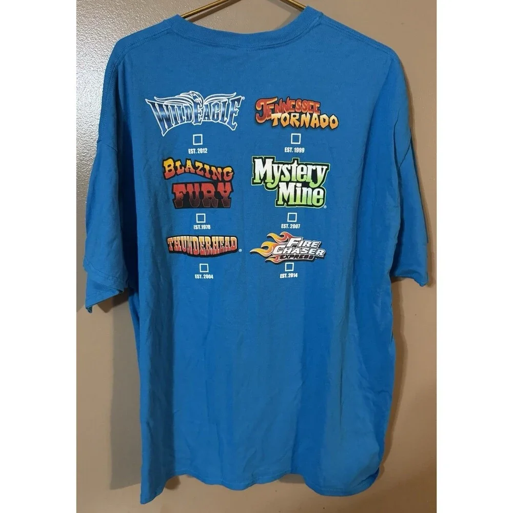 Dollywood Coaster Chaser “I’d Ride Em All” Blue Adult Size 2XL Tshirt